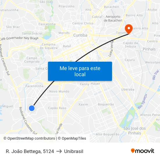 R. João Bettega, 5124 to Unibrasil map