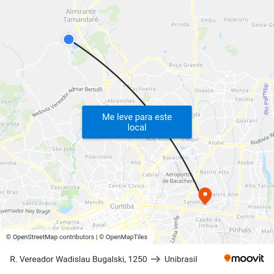 R. Vereador Wadislau Bugalski, 1250 to Unibrasil map