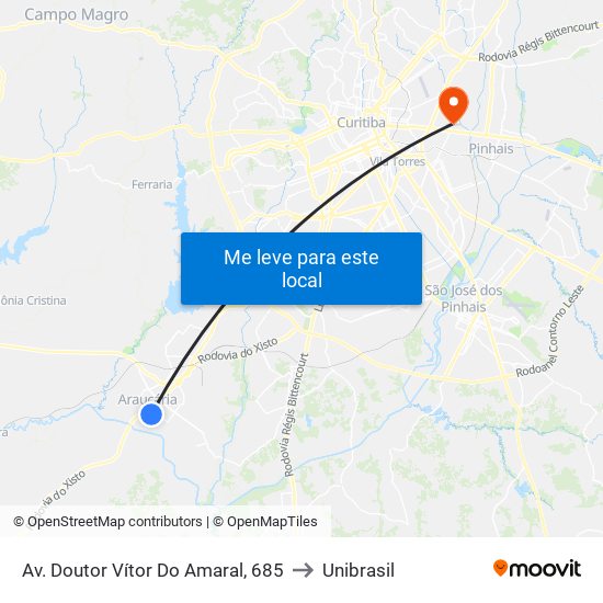 Av. Doutor Vítor Do Amaral, 685 to Unibrasil map