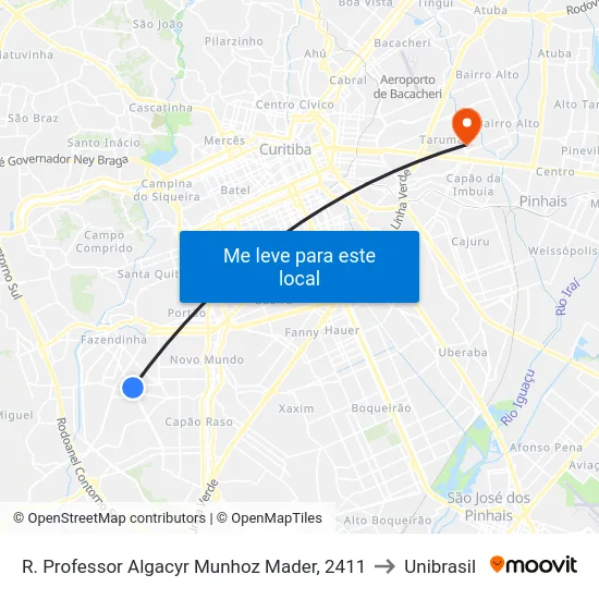 R. Professor Algacyr Munhoz Mader, 2411 to Unibrasil map