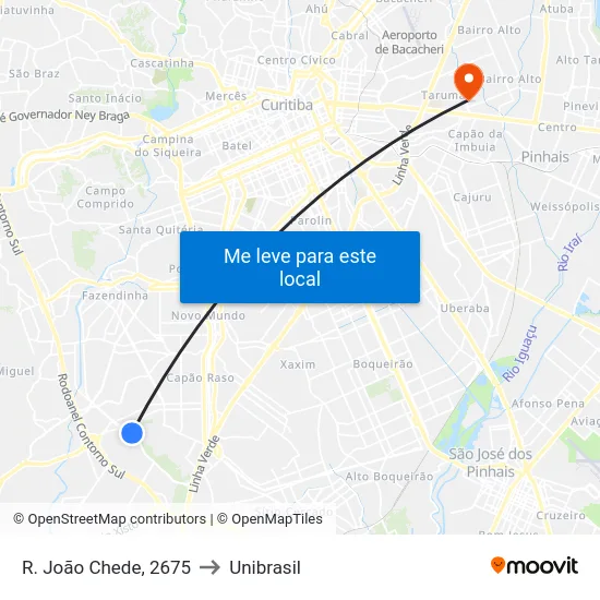 R. João Chede, 2675 to Unibrasil map