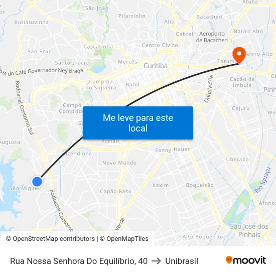 Rua Nossa Senhora Do Equilíbrio, 40 to Unibrasil map