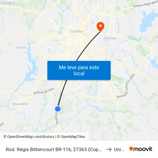 Rod. Régis Bittencourt BR-116, 27363 (Copel Subestação Umbará) to Unibrasil map