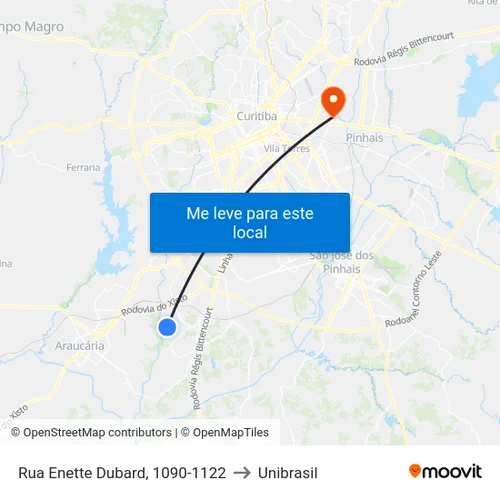 Rua Enette Dubard, 1090-1122 to Unibrasil map