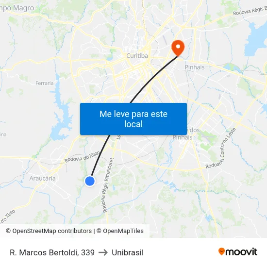 R. Marcos Bertoldi, 339 to Unibrasil map