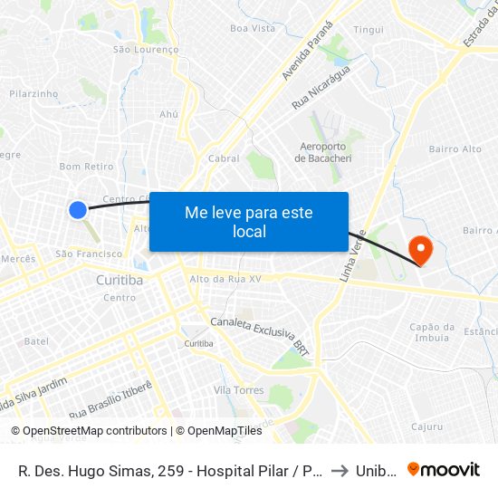 R. Des. Hugo Simas, 259 - Hospital Pilar / Praça Da Bandeira to Unibrasil map