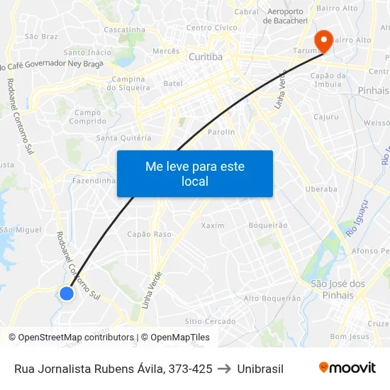Rua Jornalista Rubens Ávila, 373-425 to Unibrasil map