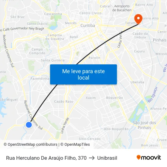 Rua Herculano De Araújo Filho, 370 to Unibrasil map
