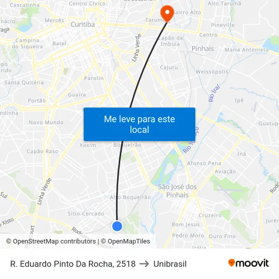R. Eduardo Pinto Da Rocha, 2518 to Unibrasil map