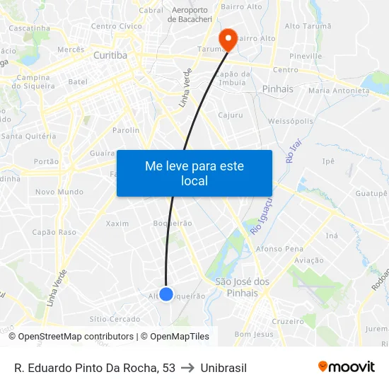 R. Eduardo Pinto Da Rocha, 53 to Unibrasil map