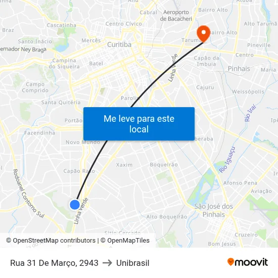 Rua 31 De Março, 2943 to Unibrasil map