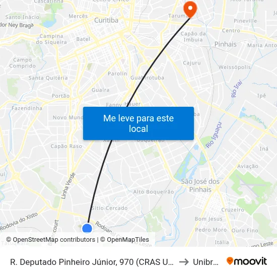 R. Deputado Pinheiro Júnior, 970 (CRAS Umbará) to Unibrasil map