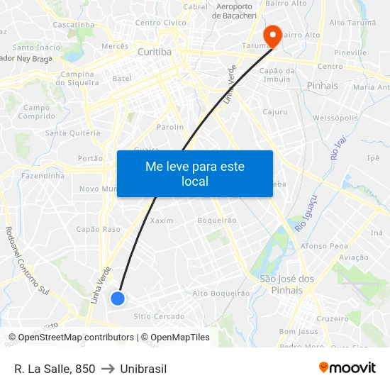 R. La Salle, 850 to Unibrasil map