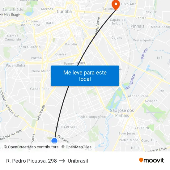 R. Pedro Picussa, 298 to Unibrasil map