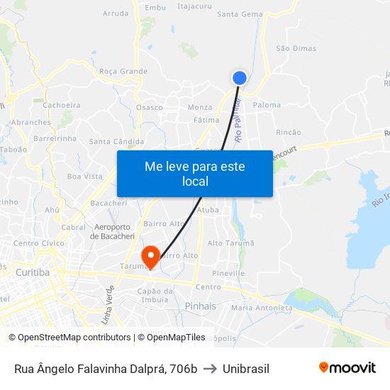 Rua Ângelo Falavinha Dalprá, 706b to Unibrasil map