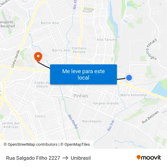 Rua Salgado Filho 2227 to Unibrasil map