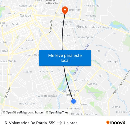 R. Voluntários Da Pátria, 559 to Unibrasil map