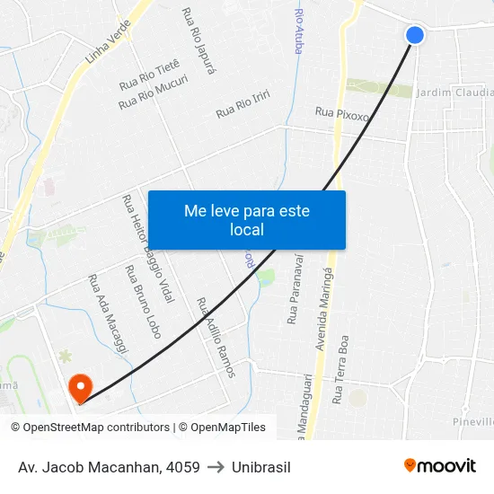 Av. Jacob Macanhan, 4059 to Unibrasil map