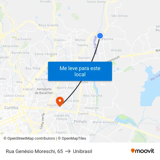 Rua Genésio Moreschi, 65 to Unibrasil map