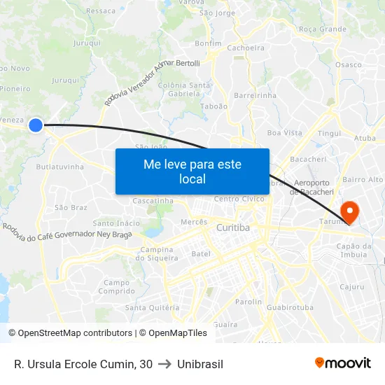 R. Ursula Ercole Cumin, 30 to Unibrasil map