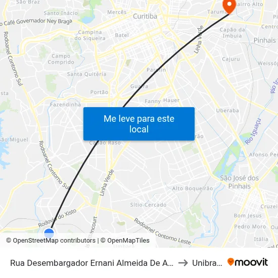 Rua Desembargador Ernani Almeida De Abreu to Unibrasil map