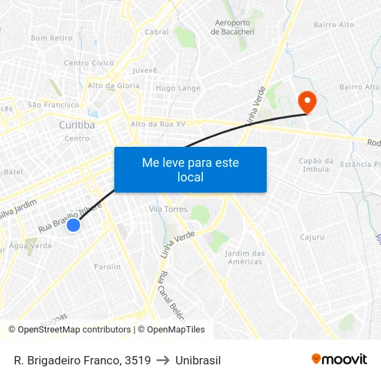 R. Brigadeiro Franco, 3519 to Unibrasil map