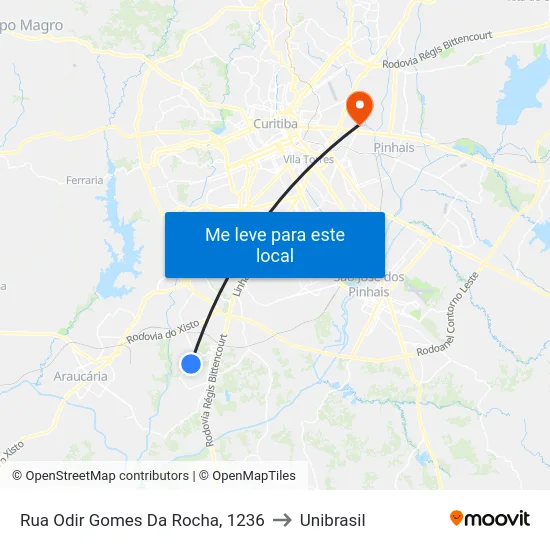 Rua Odir Gomes Da Rocha, 1236 to Unibrasil map