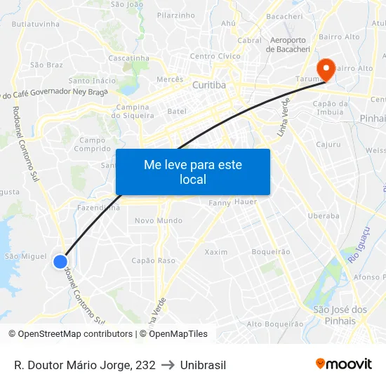 R. Doutor Mário Jorge, 232 to Unibrasil map