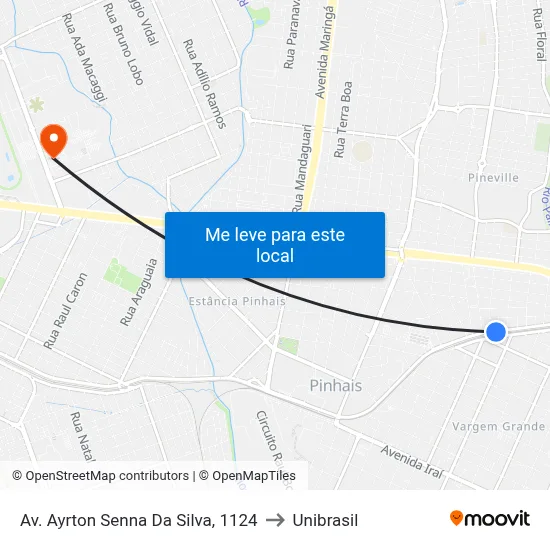 Av. Ayrton Senna Da Silva, 1124 to Unibrasil map