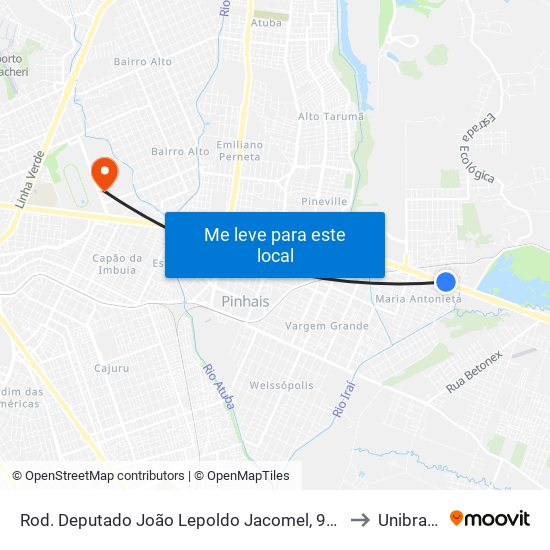 Rod. Deputado João Lepoldo Jacomel, 9054 to Unibrasil map