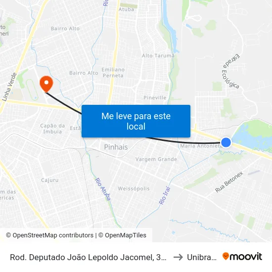 Rod. Deputado João Lepoldo Jacomel, 3757 to Unibrasil map