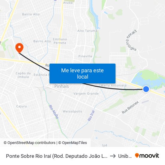 Ponte Sobre Rio Iraí (Rod. Deputado João Leopoldo Jacomel) to Unibrasil map