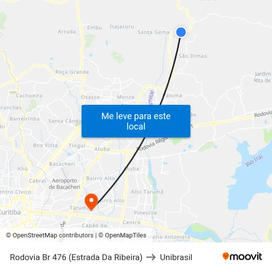 Rodovia Br 476 (Estrada Da Ribeira) to Unibrasil map