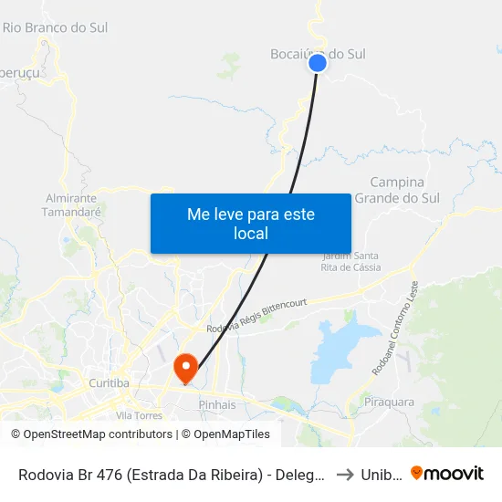 Rodovia Br 476 (Estrada Da Ribeira) - Delegacia Bocaiuva Do Sul to Unibrasil map