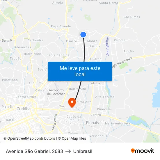 Avenida São Gabriel, 2683 to Unibrasil map