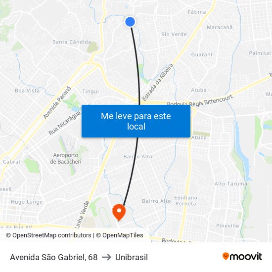 Avenida São Gabriel, 68 to Unibrasil map