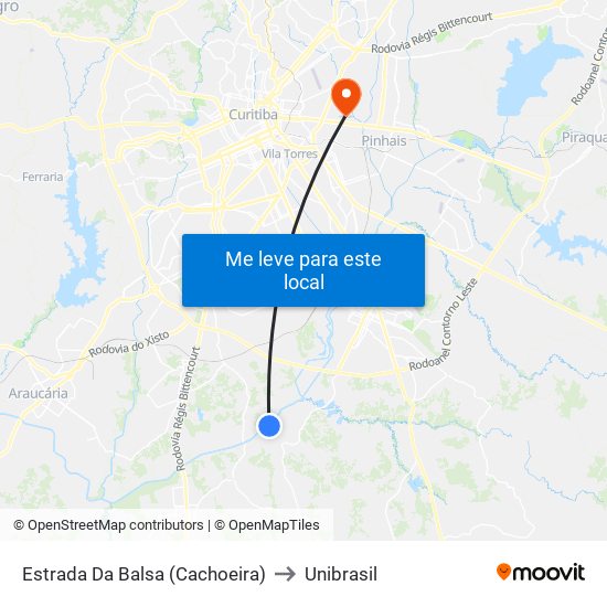 Estrada Da Balsa (Cachoeira) to Unibrasil map