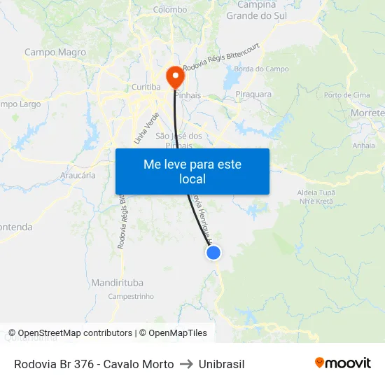 Rodovia Br 376 - Cavalo Morto to Unibrasil map