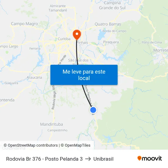 Rodovia Br 376 - Posto Pelanda 3 to Unibrasil map