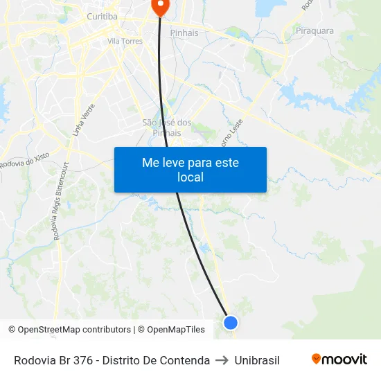 Rodovia Br 376 - Distrito De Contenda to Unibrasil map