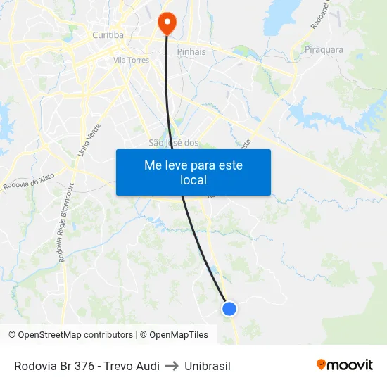 Rodovia Br 376 - Trevo Audi to Unibrasil map