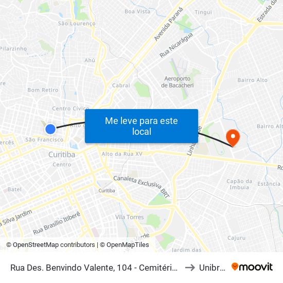 Rua Des. Benvindo Valente, 104 - Cemitério Municipal to Unibrasil map