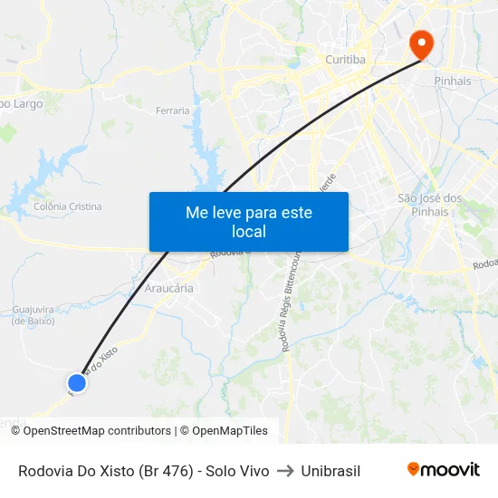 Rodovia Do Xisto (Br 476) - Solo Vivo to Unibrasil map