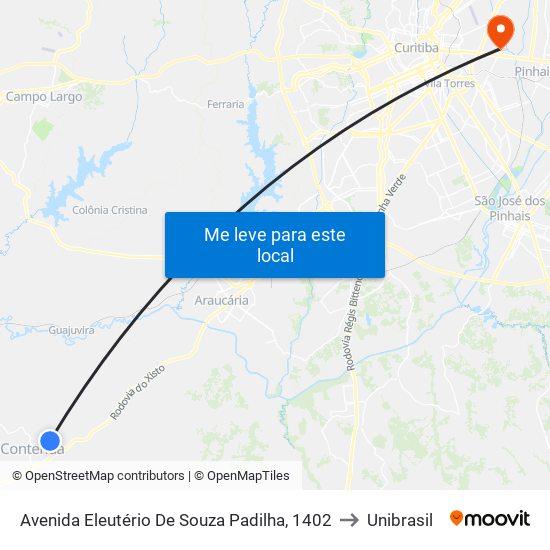 Avenida Eleutério De Souza Padilha, 1402 to Unibrasil map
