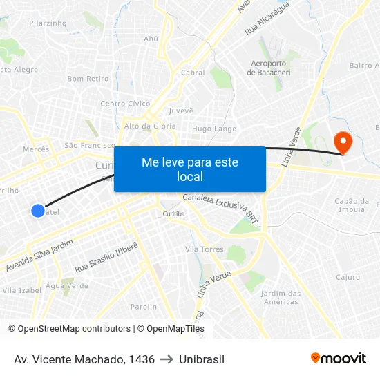 Av. Vicente Machado, 1436 to Unibrasil map