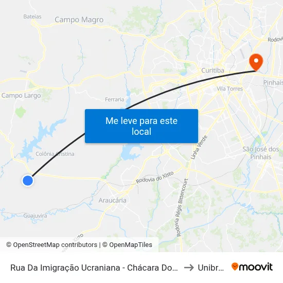Rua Da Imigração Ucraniana - Chácara Do Tavinho to Unibrasil map