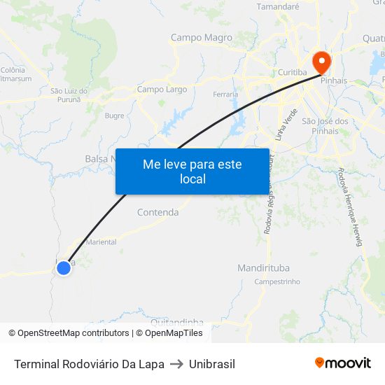 Terminal Rodoviário Da Lapa to Unibrasil map