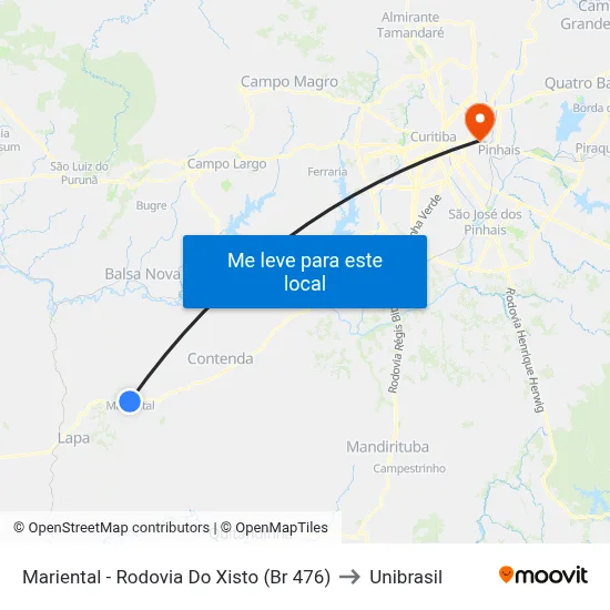 Mariental - Rodovia Do Xisto (Br 476) to Unibrasil map