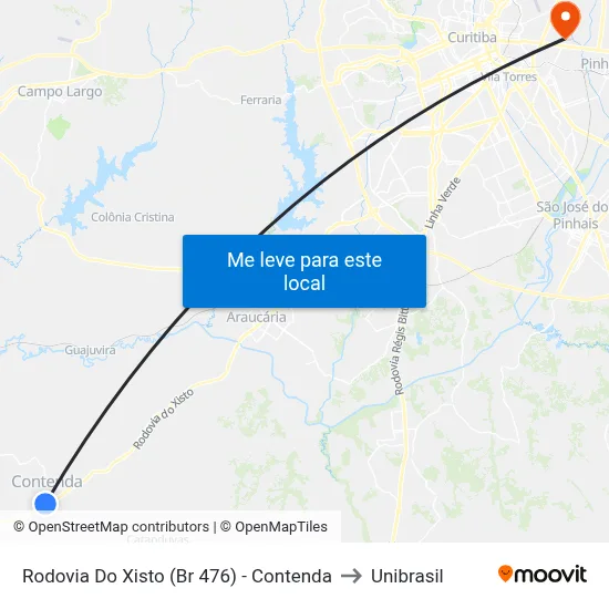 Rodovia Do Xisto (Br 476) - Contenda to Unibrasil map