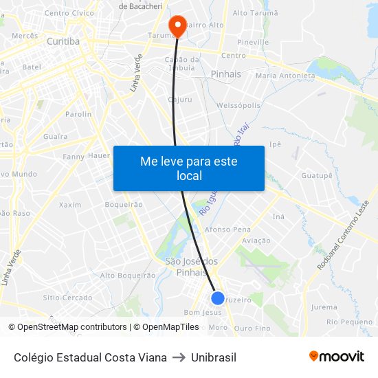 Colégio Estadual Costa Viana to Unibrasil map